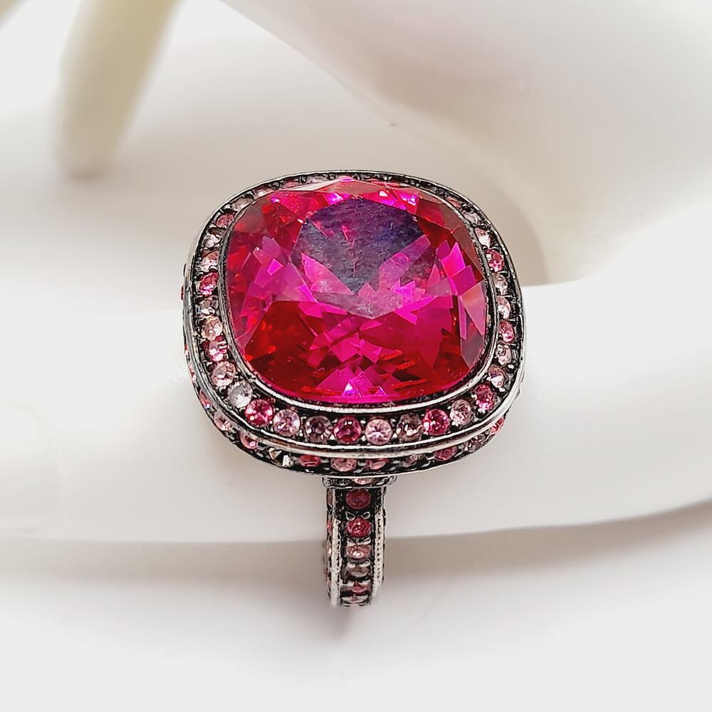 Vintage Kenneth Lane Pink Rhinestone Glass Statement Ring Size 7.5
